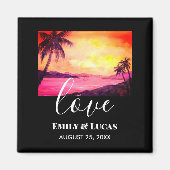 の結婚テーマ熱帯ビーチサンセットウォーターカラー マグネット (正面)