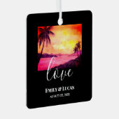 の結婚テーマ熱帯ビーチサンセットウォーターカラー メタルオーナメント (正面右)