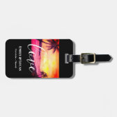 の結婚テーマ熱帯ビーチサンセットウォーターカラー ラゲッジタグ (正面横)