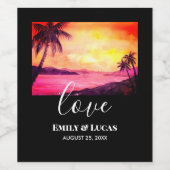 の結婚テーマ熱帯ビーチサンセットウォーターカラー ワインラベル (シングルラベル)