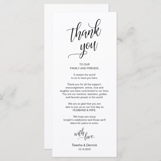の結婚ディナー、配置設定サンキューカード プログラム (正面/裏面)
