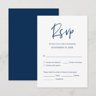 の結婚ディナーRSVP、食事オプション、ネイビーブルーフォント エンクロージャーカード