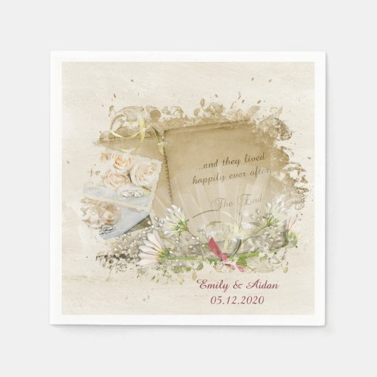 の結婚デイジー書 スタンダードカクテルナプキン (正面)