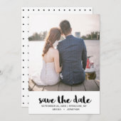 の結婚ドット黒と白の日付写真を保存 セーブザデート (正面/裏面)