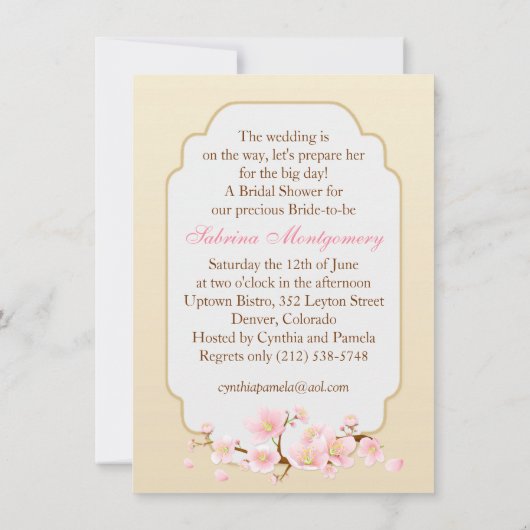 の結婚ドレス、チェリー・ブロッサム・ブライダルシャワー 招待状 (裏面)