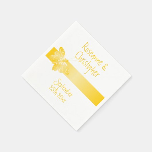 の結婚ナプキンイエローバタフライ スタンダードカクテルナプキン (角)