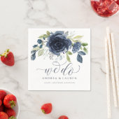 の結婚ネイビーブルーウォーターカラーブーケ私たちがする スタンダードカクテルナプキン (インサイチュ)