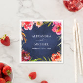 の結婚ネイビー青フローラエレガント水色 スタンダードカクテルナプキン (インサイチュ)