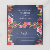 の結婚ネイビー青フローラエレガント水色 プレイスカード (外部開封)