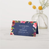 の結婚ネイビー青フローラエレガント水色 プレイスカード (裏面)