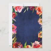 の結婚ネイビー青フローラエレガント水色 招待状 (裏面)