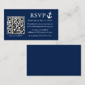 の結婚ネイビ航海のーブルーいかりRSVP QR エンクロージャーカード (正面/裏面)
