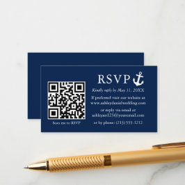 の結婚ネイビ航海のーブルーいかりRSVP QR エンクロージャーカード