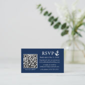 の結婚ネイビ航海のーブルーいかりRSVP QR ストライプの エンクロージャーカード (スタンド正面)