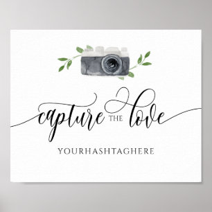 の結婚ハッシュタグのサイン共有ラブウォーターカラーカメラ ポスター