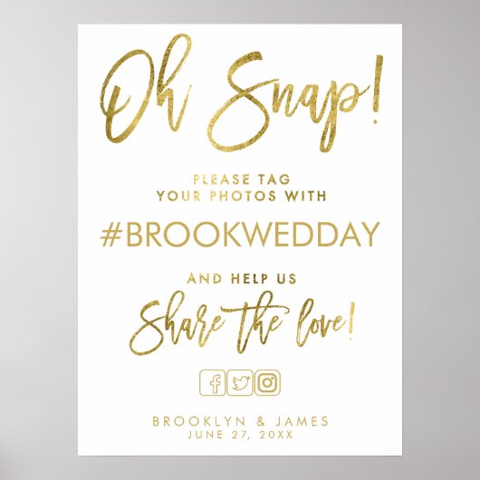 の結婚ハッシュタグ記号金ゴールドと白 ポスター (正面)