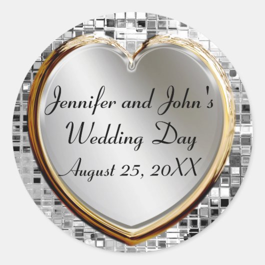 の結婚ハートとシークンステッカー ラウンドシール (正面)