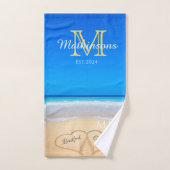 の結婚ハートはSand Family Monogram、Groom Mr. バスタオルセット (ハンドタオル)