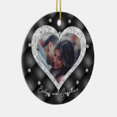 の結婚ハートカスタムフォトブラック&シルバーダイヤモンド セラミックオーナメント (右)
