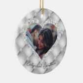 の結婚ハートカスタムフォトホワイト&シルバーダイヤモンド セラミックオーナメント (右)