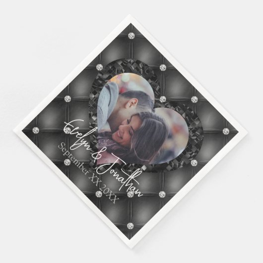 の結婚ハートフレームカスタムフォトブラックダイヤモンド (コーナー)