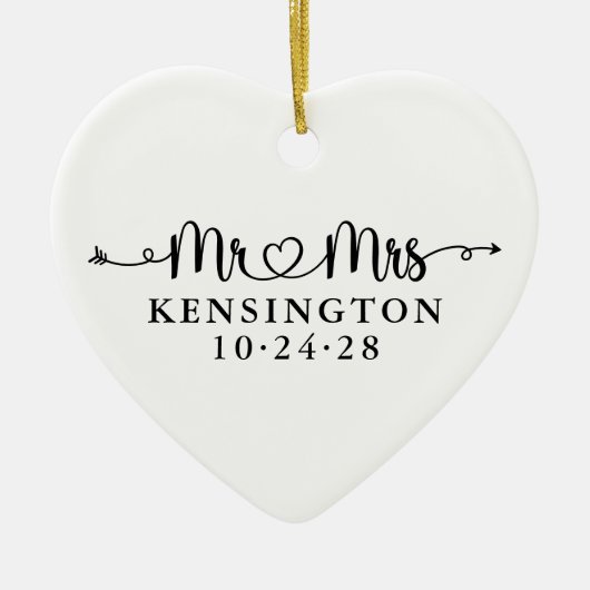 の結婚ハート矢印ミセス・ミセス・ニューライヴ・フォト セラミックオーナメント (正面)