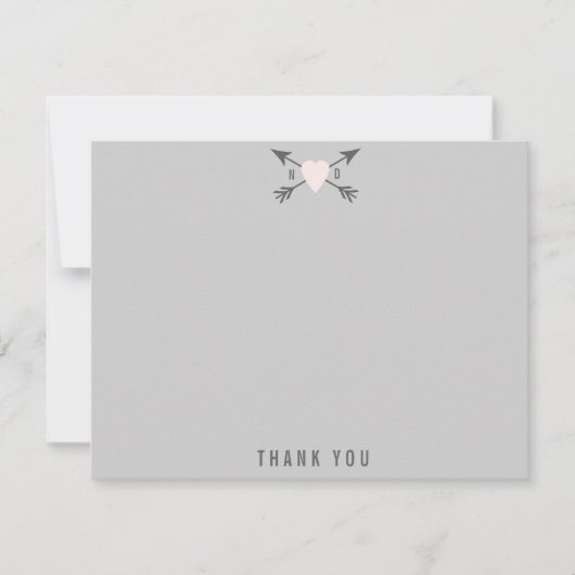 の結婚ハート+矢印Thanks Thank You Note Card ノートカード (正面)