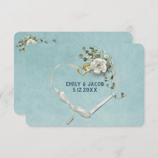 の結婚ハートRSVPオンアクア 招待状 (正面/裏面)