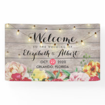 の結婚バナー花ストリングライト素朴ウッド