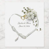 の結婚バラとツタのハートリボン ワインラベル (シングルラベル)
