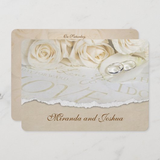 の結婚バラとリングや輪 招待状 (正面/裏面)