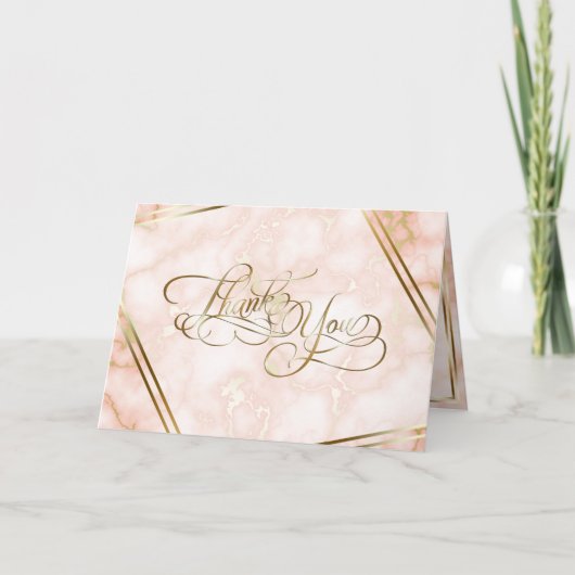 の結婚バラと金ゴールド大理石華美書道 サンキューカード (正面)