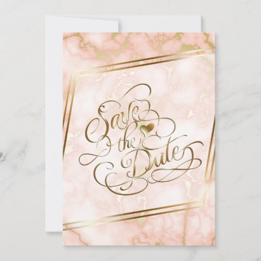 の結婚バラと金ゴールド大理石華美書道 セーブザデート (正面)
