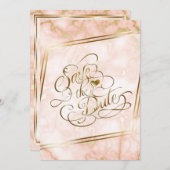 の結婚バラと金ゴールド大理石華美書道 セーブザデート (正面/裏面)