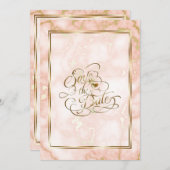 の結婚バラと金ゴールド大理石華美書道 セーブザデート (正面/裏面)