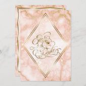 の結婚バラと金ゴールド大理石華美書道 セーブザデート (正面/裏面)