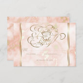 の結婚バラと金ゴールド大理石華美書道 出欠カード (正面/裏面)