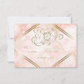 の結婚バラと金ゴールド大理石華美書道 出欠カード (正面)