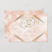 の結婚バラと金ゴールド大理石華美書道 出欠カード (正面/裏面)