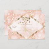 の結婚バラと金ゴールド大理石華美書道 出欠カード (正面/裏面)