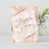 の結婚バラと金ゴールド大理石華美書道 招待状 (スタンド正面)