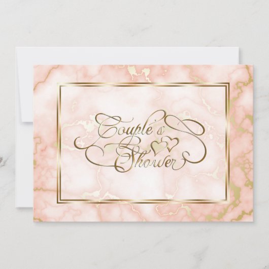 の結婚バラと金ゴールド大理石華美書道 招待状 (正面)