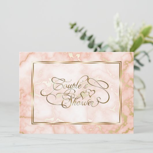 の結婚バラと金ゴールド大理石華美書道 招待状 (スタンド正面)