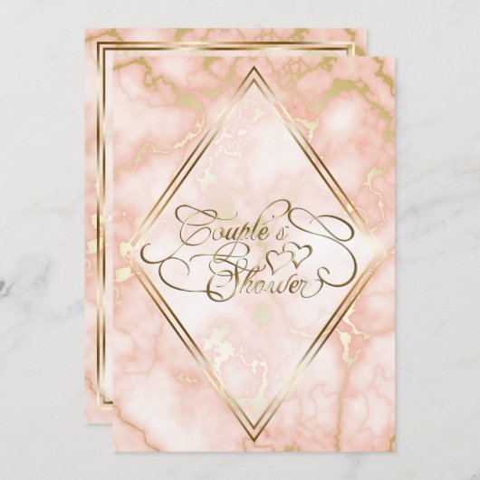 の結婚バラと金ゴールド大理石華美書道 招待状 (正面/裏面)