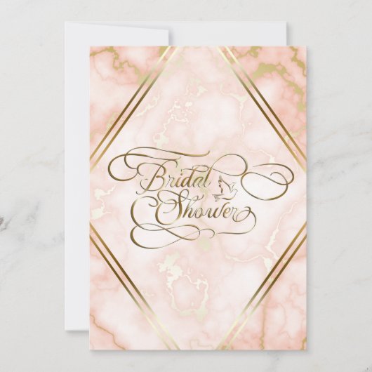 の結婚バラと金ゴールド大理石華美書道 招待状 (正面)