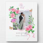 の結婚バラエレガントリボンピンクのプラーク フォトプラーク (正面)