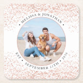 の結婚バラパーソナライズされた金ゴールドグリッター写真 スクエアペーパーコースター (正面)