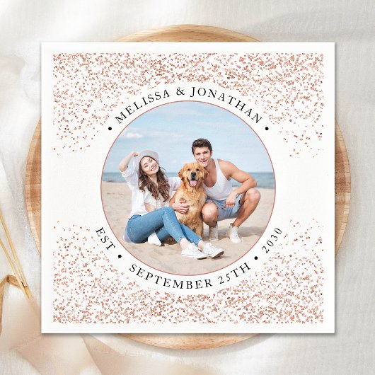 の結婚バラパーソナライズされた金ゴールドグリッター写真 スタンダードカクテルナプキン