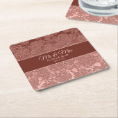 の結婚バラモダン金ゴールドピンクブルゴーニュフローラ スクエアペーパーコースター (アングル)