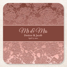 の結婚バラモダン金ゴールドピンクブルゴーニュフローラ スクエアペーパーコースター